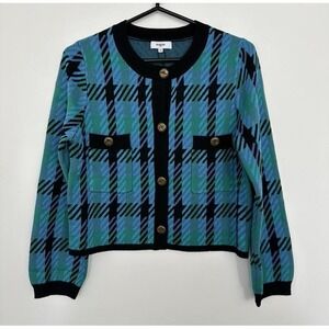 Suncoo Cardigan Womens XS T0 Blue Green Plaid Gilet Gaya Cropped Houndstooth